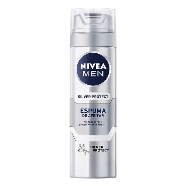 NIVEA MEN Espuma para Afeitar Silver Protect (200 ml) Antibacterial con Iones de Plata, Manzanilla y Pro Vitamina B5 para una afeitada al ras
