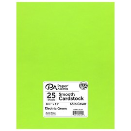 PA Paper Accents Smooth Cardstock 8.5" x 11" Electric Green, 65lb Colored cardstock Paper for Card Making, Scrapbooking, Printing, Quilling and Crafts, 25 Piece Pack