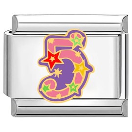 Quiges - 9mm Italian Style Charm Link Module Stainless Steel Number 5 for Italian Style Bracelets