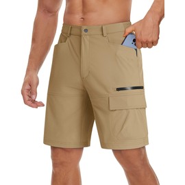 TACVASEN Work Shorts Men Quick Dry Hiking Shorts Stretch Summer Shorts Lightweight Cargo Shorts with Zip Pocket Khaki,38