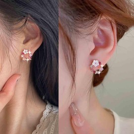 Aneneiceera Boho Pink Wreath Flower Earrings Acrylic Flower Wreath Earrings Tiny Flower CZ Hoop Earrings Daisy Flower Pink Earrings Jewellery for Women and Girls, Zinc