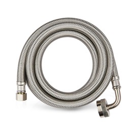 Pack of 1 Foskan 10FT Braided Stainless Steel Dishwasher Hose, 3/8” comp x 3/4” FHT Water Supply Line with 90 Degree FGH Elbow (10FT)