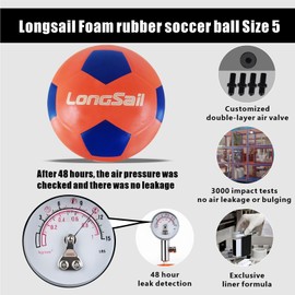 Longsail Foam Waterproof Soccer Ball USA Size 3,4,5 Kids Youth Adult Seamless High Durability Leisure Sports Beginners Club Competition Training (Orange/Blue, Size 3)