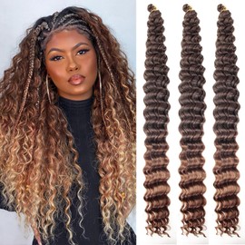 24 Inch Ocean Wave Crochet Hair 3 Packs Long Curly Braiding Hair for Boho Braids Deep Wave Crochet Hair Boho Hair for Braiding(4/30#)