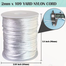 Ewparts White Nylon String for Bracelet Making 2mm 110Yard Rattail Satin Nylon Cord Bracelet String for Jewelry Making Necklace Trim Cord Beading Lanyard String Chinese Knotting Silk Cord 2mm