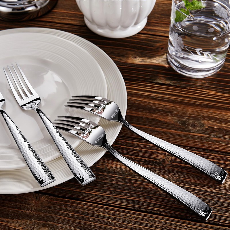 KEAWELL Premium 4-Piece 8.3" Louis Hammered Dinner Fork Set, 18/10