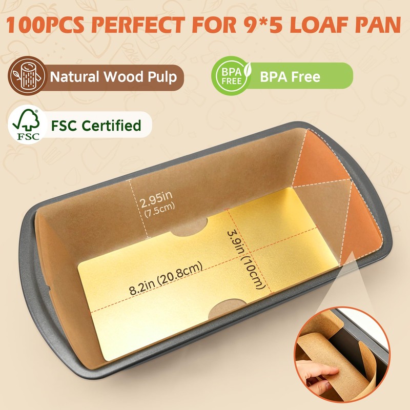 100 Pcs Loaf Pan Liners for Baking Bread 9x5 Inch