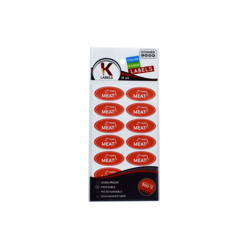 36 Meat Red Kosher Labels - Oven Proof up to