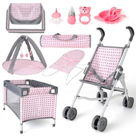 deAO Baby Doll Stroller Crib Bed Nursery Role Play Set Baby Doll with Accessories and Play Mat,Travel Cot,Bouncer,Foldable Stroller and Travel Bag Gifts for Toddlers Girls Boys