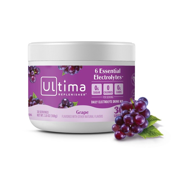 Ultima Replenisher Electrolyte Hydration Powder, Grape, 30 Serving Canister -