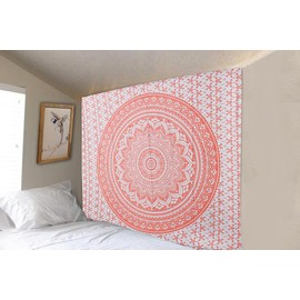 FURNISHFUL FINESSE Small Mandala Tapestry Indian Aesthetic Wall Tapestries for Bedroom Psychedelic Ombre Wall Decor Boho Bohemian Wall Art & Home Dorm Decorative - 30x40 Inches, Rose Gold