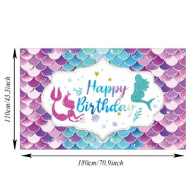 Mermaid Birthday Party Decorations Under The Sea Birthday Banner for Girl Princess Large Mermaid Themed backgroud Backdrop for Indoor Outdoor Car Party Decorations Supplies