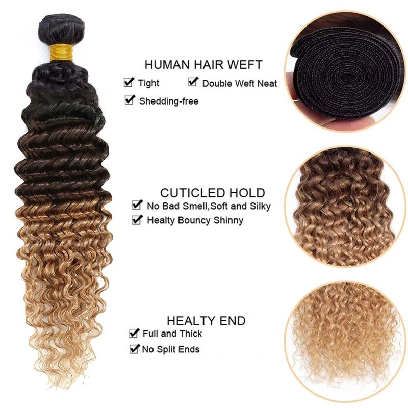 T1B/4/27 Bundle Dark Brown Deep Wave Human Hair Bundles Three