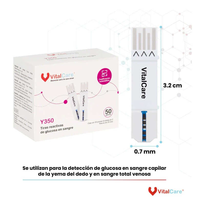 50 Tiras Reactivas Para Medidor De Glucosa Vitalcare 310 Color