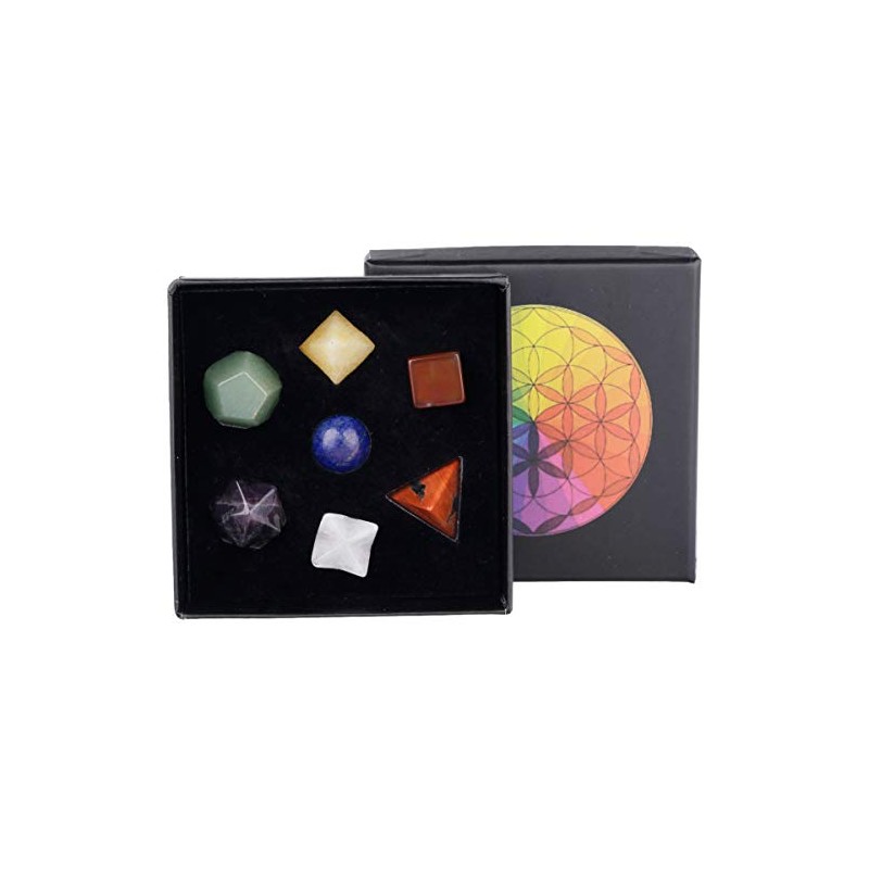 mookaitedecor 7 Chakra Crystal Platonic Solids Sacred Geometry Set, Polished