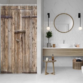 SDOTPMT 90 x 183 cm Wooden Plank Shower Curtain Vintage Brown Barn Door Bath Curtain Wood Rustic Floor Farmhouse Rural Landscape Bath Curtain Polyester for Bathroom Bath Curtain with Hooks