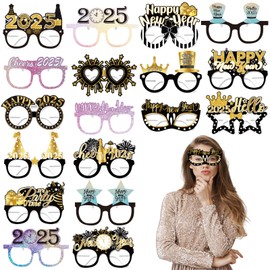 Wentsent Pack of 18 New Year's Eve Glasses 2025 New Year's Eve Party Decoration Happy New Year Funny Paper Party Glasses Photo Box Accessories for Adults Children New Year Decoration 2025 Photo Booth