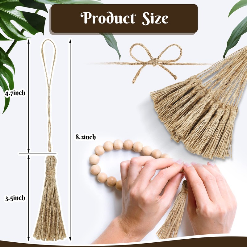 Ysleen 40 Pieces Natural Jute Tassels for Crafts Small Tassels