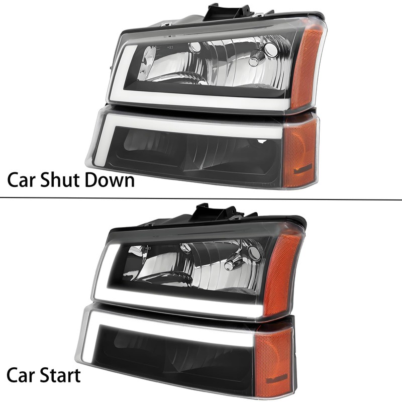 Aresparts 4PCS Front With LED DRL Headlights Assembly For 2003-2006