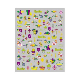 Generic Mardi Gras Comedy Tragedy Mask Beads Fleur De Lis Self Adhesive Nail Stickers Wg508 Nail Wraps Art Stickers Manicure Supplies for Women for Home Nails Full Long Lasting Easy Apply and Remove