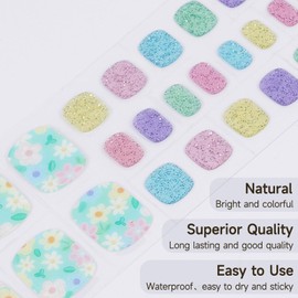 Semi Cured Gel Pedicure Strips,26 PCS Gel Nail Strips Works with Any UV Light, Salon Quality Gel Nail Stickers，Easy to Apply & Remove