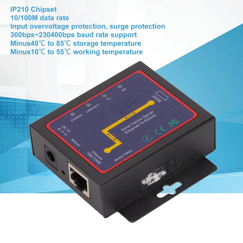 RS232 to RJ45 Converter 10/100M Data Rate 300bps to 230400bps