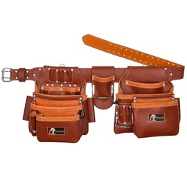 Daisy Leather Tool Belt Pro-202, 28 Pockets, Top Grain Leather, 2.5-inch Padded Belt, Fits 30-52 inch Waist, X-Large (Cherry, X-Large)