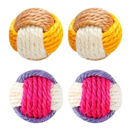 Lotsdonxia 4 Pcs Sisal Cat Toy Balls, Interactive Pet Rolling Toy, Eco-Friendly Scratching and Chewing Ball for Cats & Kittens (Random Color)