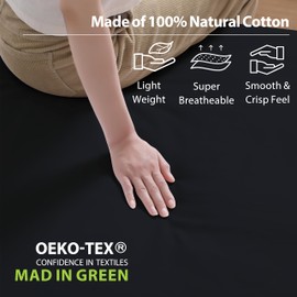 100% Pure Cotton Twin XL Fitted Sheet for Adjustable Bed Split King 1 Pack, 15" Deep Pocket Solid Black Fitted Sheet 600 Thread Count Bottom Sheet for Home & Hotel (Solid Black, Twin XL)