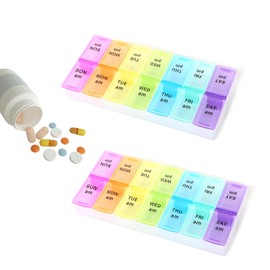 Pack of 2 Pill Box 7 Days with 2 Compartments, Medication Box for Morning and Evening, PHMING Pill Box for Vitamins, Fish Oil and Tablets, Practical Weekly Supply