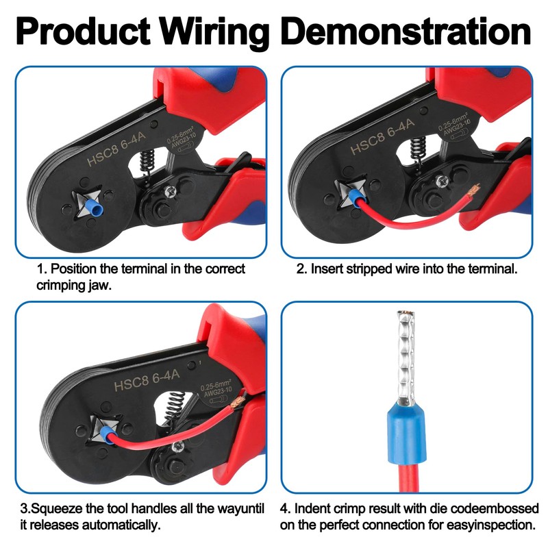 Heschen Crimper Plier, HSC8 6-4A, Mini Self-adjustable Crimping Tools, Use