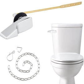 iFealClear Universal Toilet Handle Lever Flush Replacement, Front Mount Toilet Trip Lever Compatible with American Standard, Stainless Steel Flapper Chain, Solid Brass, Chrome