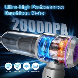 Car Vacuum Cleaner and Air Duster, 20000pa Suction Power 4-in-1 Handheld Vacuum Cordless Rechargeable, Portable Vacuum with Reusable Filter, Mini Vacuum for Car Home Office & Pet(Silver Purple)