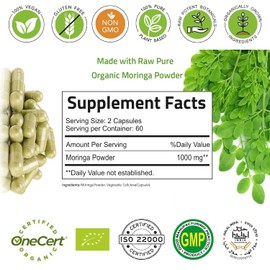 Hebhac Herbs Hebhac Herbs Organic Moringa Capsules 120 Capsules 1000mg C Organic Moringa Oleifera Leaf Powder Capsules Leaf Energy, Metabolism, & Immune Support Nutrient-Rich superfood | Non GMO and Gluten Free