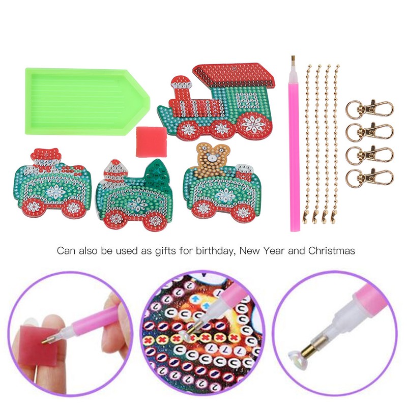 4Pcs Diamond Painting Keychain DIY Luggage Ornaments Art Crafts Christmas