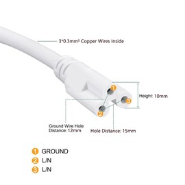2 Pack T5 T8 LED Wire Connector Power Cord - Extension Cord with On/Off Plug for LED T5 T8 Light Tube (1.8M/6Ft 3pin)