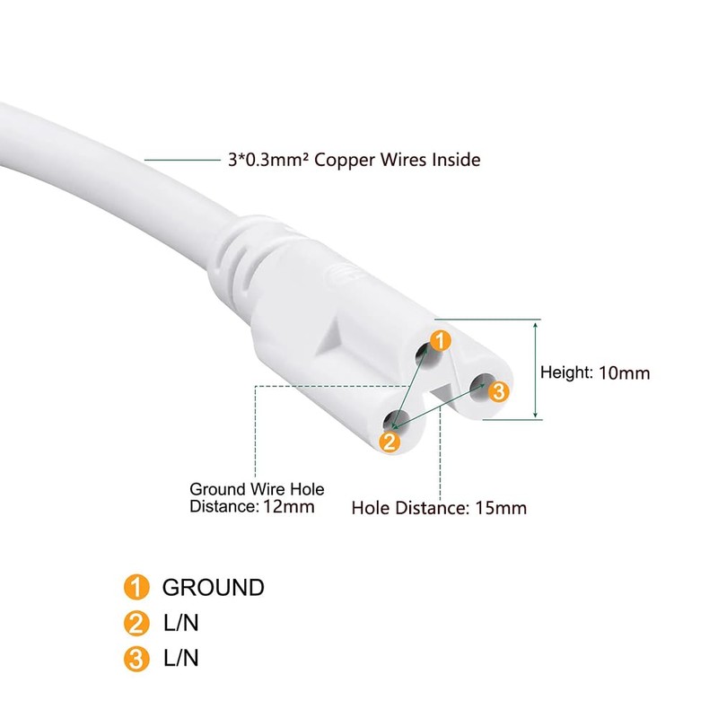 2 Pack T5 T8 LED Wire Connector Power Cord -