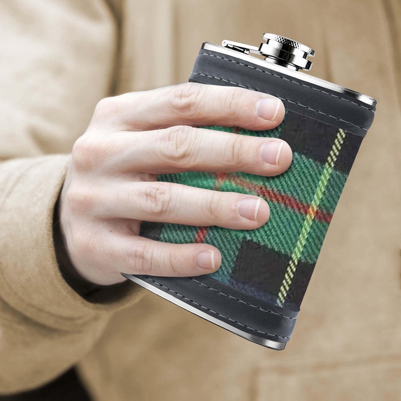 Scottish Tartan 6oz Hip Flask for Men - PU Leather
