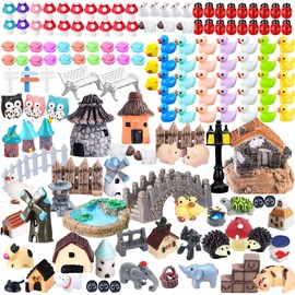 162 Pcs Miniature Fairy Garden Accessories, Fairy Garden Kit, Including Animals, Mini Houses, Miniature Figurines, Micro Landscape Ornaments for Dollhouse Bonsai Terrarium Decor, Garden DIY Kit