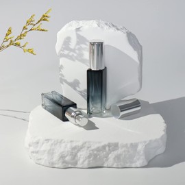 Kesell 11pcs 10ml Glass Empty Spray Bottle, Mini Square Perfume Bottle Refillable Perfume Atomizer Fine Mist Liquid Dispenser for Makeup Skin Care (Silver Cap)