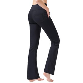 nuveti Women's High Waisted Boot Cut Yoga Pants 4 Pockets Workout Pants Tummy Control Women Bootleg Work Pants Dress Pants (Black, X-Large)