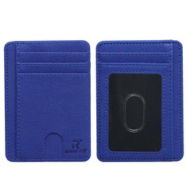 ROUGH FIT RFID Blocking Credit Card Holder, Minimalist Leather Wallet, Lightweight Wallet Holds Upto 7 Cards and Bank Notes (Blue)