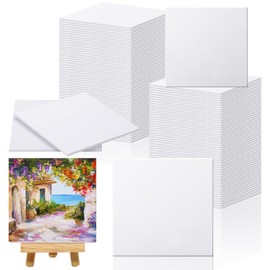 Moinchore 100 Pcs Mini Painting Canvas Panels Art Painting Canvases Panels Cotton Blank White Small Canvas Acid Free Canvas Boards for Painting for Watercolor Acrylic Oil Paint(4 x 4 Inch)