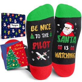 HAPPYPOP Christmas Gifts Stocking Socks For Men - Secret Santa Socks Xmas Stocking Stuffers For Him Dad Pilot With Greeting Card