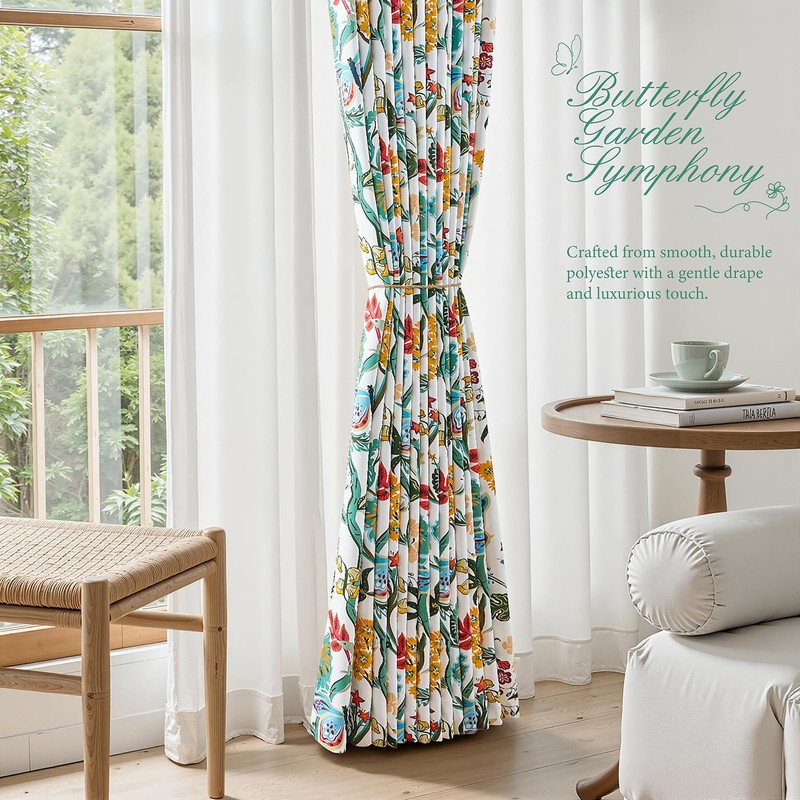 90 Inches Long Butterfly Flower Patterned Curtains Aesthetic Pretty Drapes