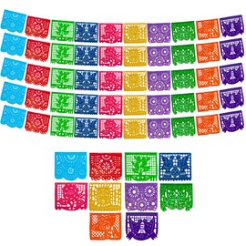 Banderines de Papel Picado para Fiestas Mexicanas (Paquete con 5 tiras con 10 diseños de bandera de Plástico) - Papel Picado Mexicano para Decoraciones Mexicanas