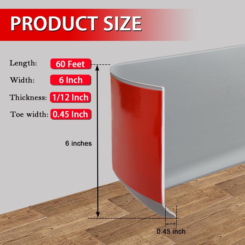 Vinyl Wall Base Baseboard Molding Trim 6" Flexible Self Adhesive