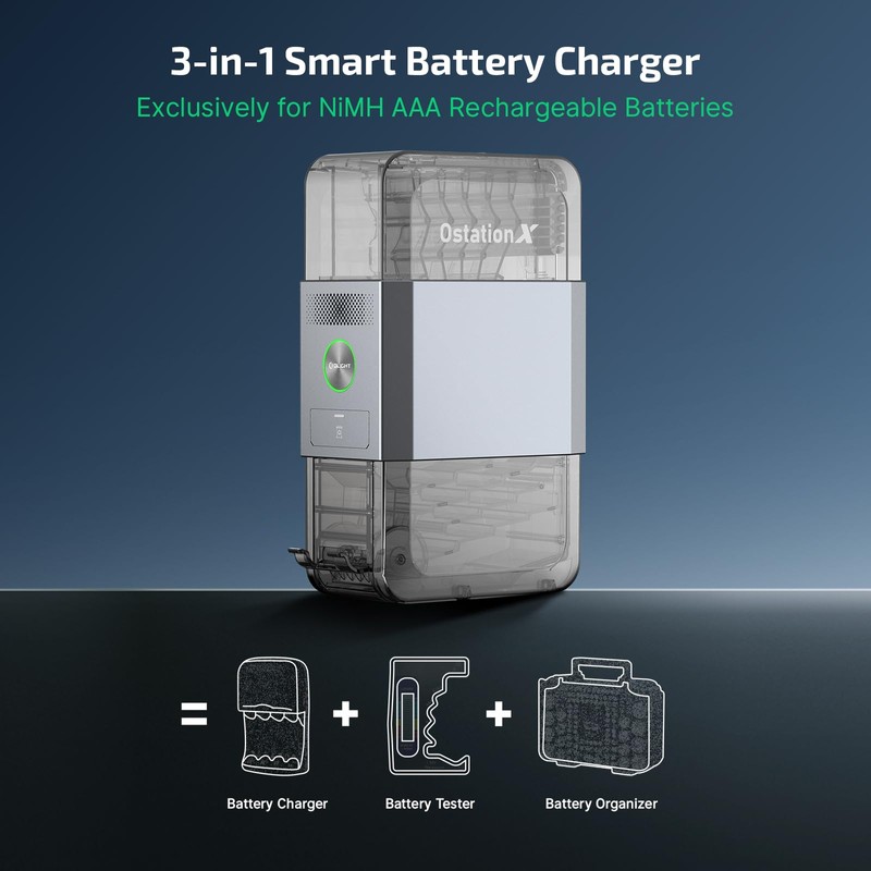 OLlGHT Ostation X Smart 36-Battery 3-in-1 AAA Charger, No Polarity