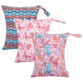 ALVABABY Wet Dry Bags Waterproof 3pcs Two Pockets Travel Storage Bags Cosmetic Bags Handbags Wash Bags Beach Pool Daycare Soiled Baby for Swimsuits or Wet Clothes 3L-ZM19-CA