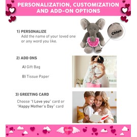 DolliBu Happy Mother's Day Super Soft Plush Long Leg Elephant - Cute Stuffed Animal Present with Pink Heart Message for Best Mommy, Grandma, Wife, Daughter - Safari Life Plush Toy Gift - 10.5 Inch